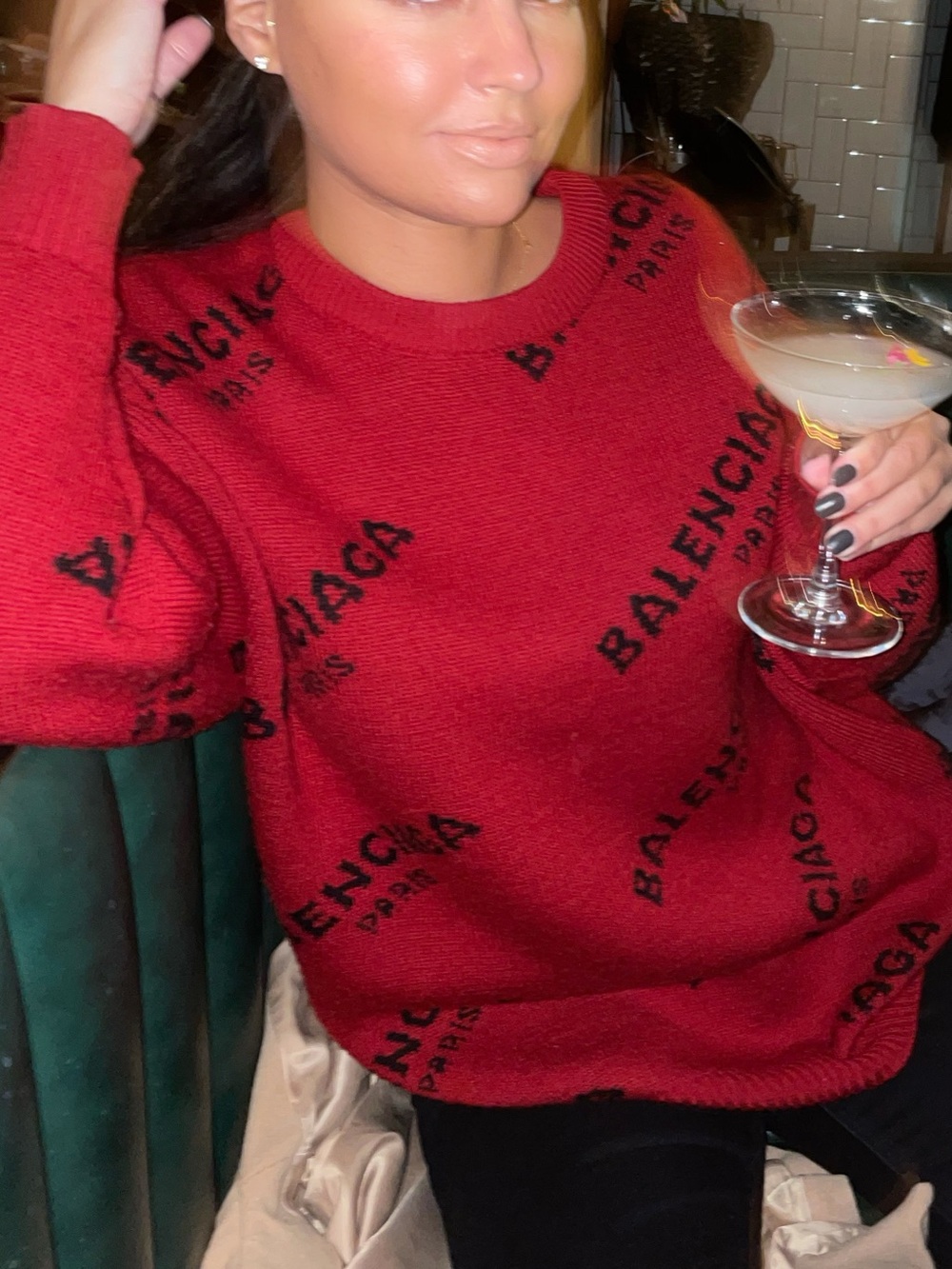 Balenciaga Red Logo Crewneck Sweater